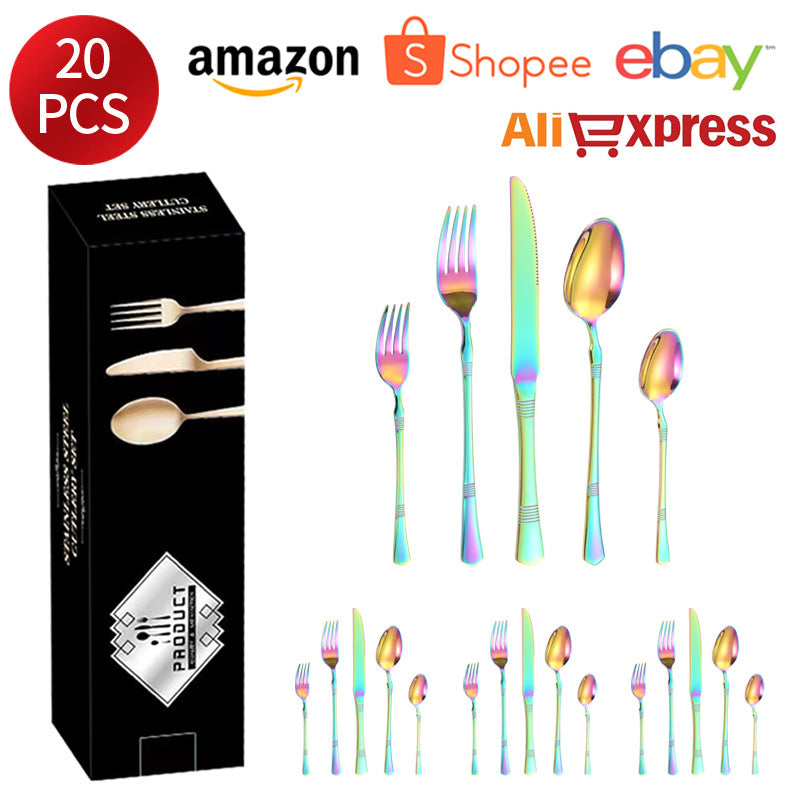 Stainless Steel Cutlery Western Steak Knife and Fork6Restaurant Crown Knife, Fork, and Spoon for One Person24Piece Suit