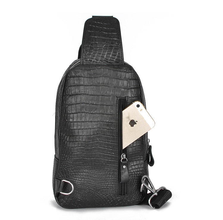 Men's Genuine Leather Chest Bag Multi-Functional Password Lock Cycling Crossbody Bag Backpack Crocodile Pattern Top Layer Cowhide Men's Bag Durable