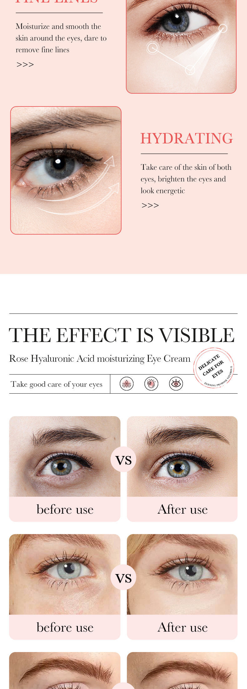 Eye Cream20gBIOAOUA Rose Rice Hyaluronic Acid Lightens Dark Circles and Eye Wrinkles Cross-Border Wholesale