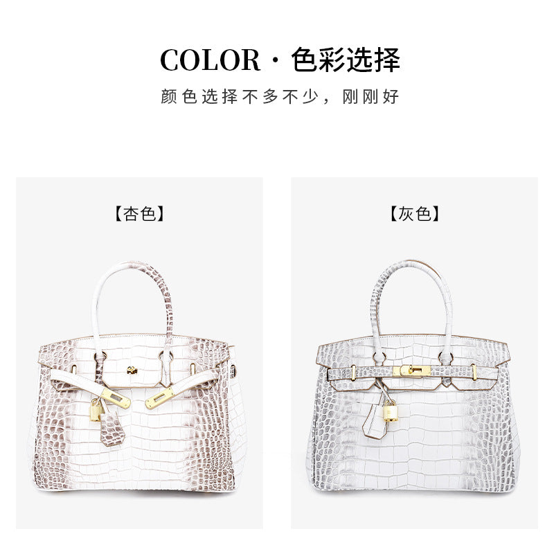 European and American New Style Platinum Bag Crocodile Pattern Women Genuine Leather High-end Fashion Women's Bag Single Shoulder Crossbody Large Capacity Handbag