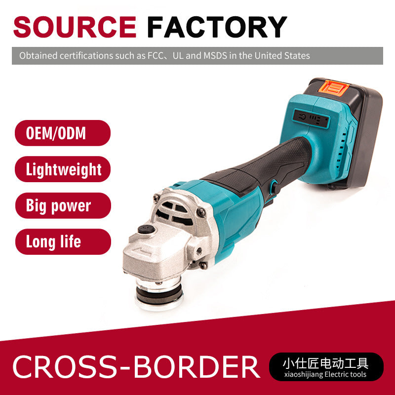 Cross-Border Dropshipping Two Batteries and One Charger Lithium Battery Angle Grinder Rechargeable Cordless Polisher Household Grinding Angle Grinder Brushless