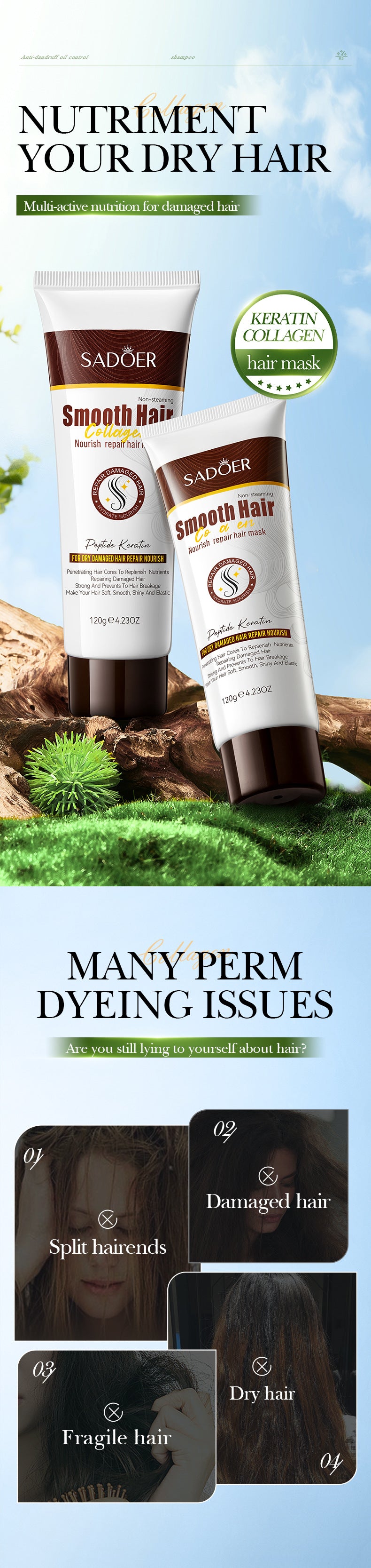 Collagen Smooth Hair Mask SADOER Nourishing and Smooth Hair Conditioner Cross-Border Wholesale