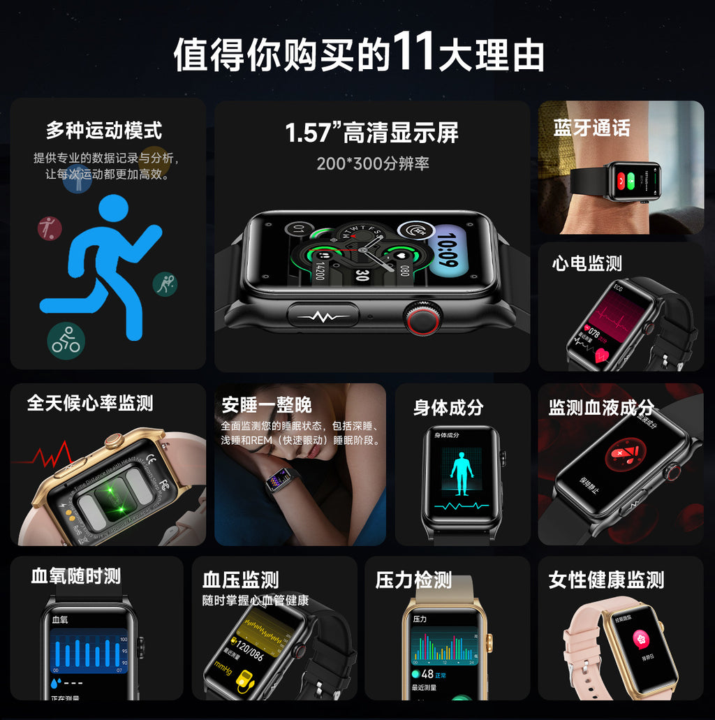 GE50Smart bracelet health monitoring blood sugar HRV Micro Physical Examination ECG ECG G50Flashlight Smart Watch