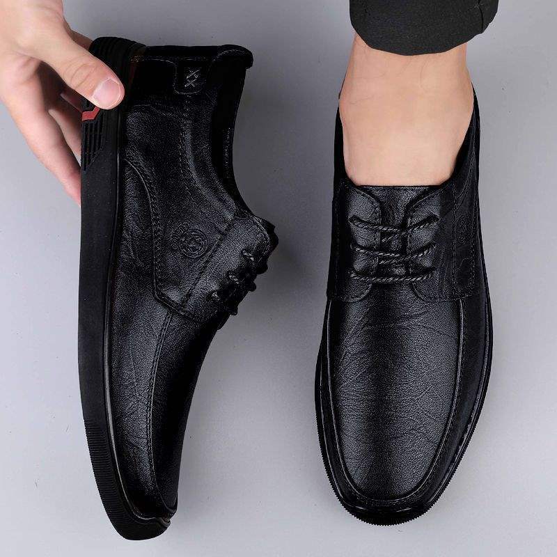 Yangxin Casual Leather Shoes for Men Soft Sole Soft Leather Lace-up Versatile Thick Sole Men's Leather Shoes