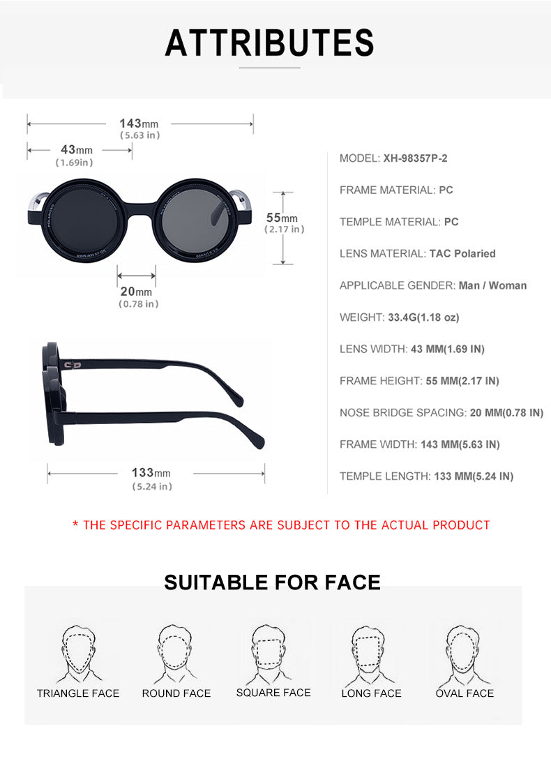 Nighttime Driving Glasses Round Frame ND Adjustable Zoom Men's Sunglasses2025New Polarized Sunglasses