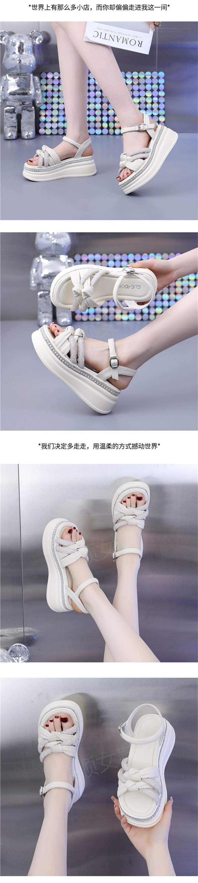 Export Internet Celebrity Women's Sandals2025New Summer Rhinestone Wedge Platform Thick Sole Roman Sandals Trendy