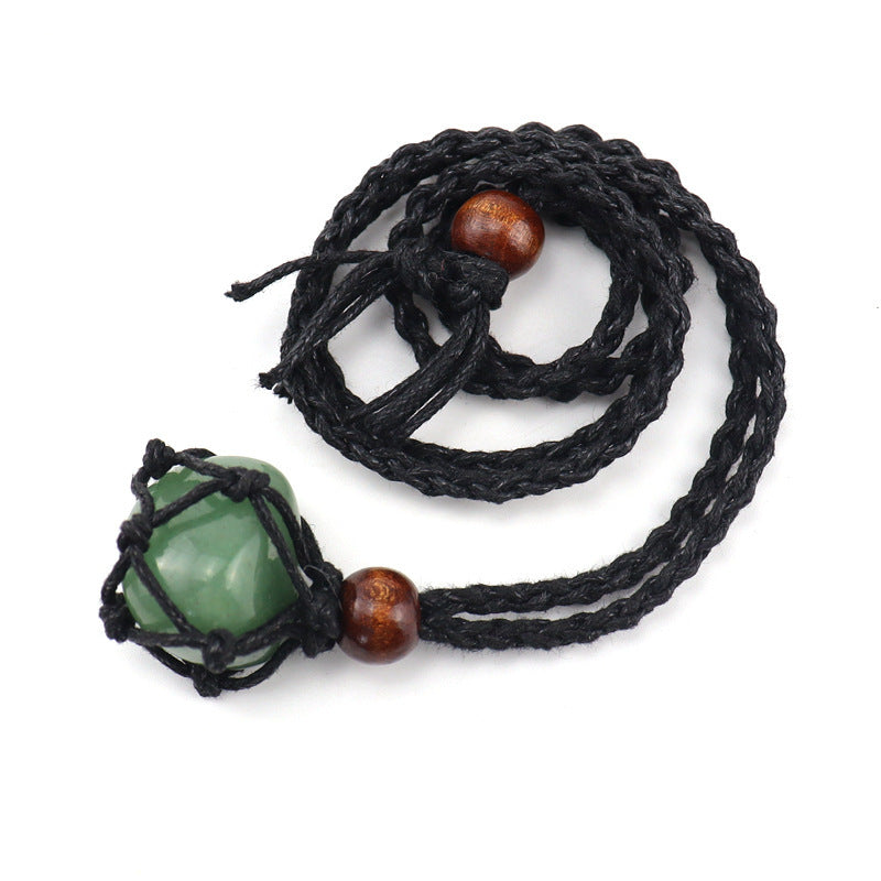 Men's Woven Mesh Necklace Natural Stone Crystal Vintage Sweater Chain Tiger Eye Stone Lapis Lazuli Amethyst Mesh Necklace