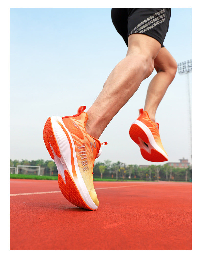Full Palm Carbon Plate Running Shoes Mesh Ultra-Light Shock Absorption Men and Women Students Racing Jogging Sports Marathon Professional Running Shoes