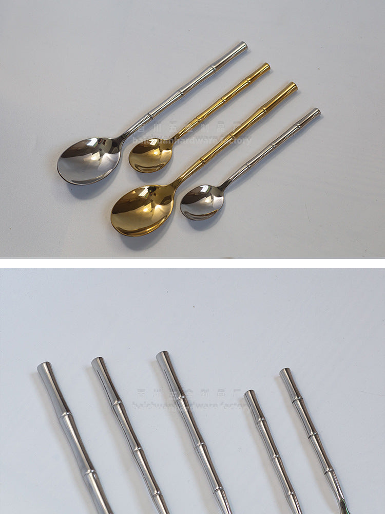 304Stainless Steel Bamboo Chopsticks and Spoon Set High-End Solid Tableware Household Set Dessert Spoon Fork Fruit Fork Tableware