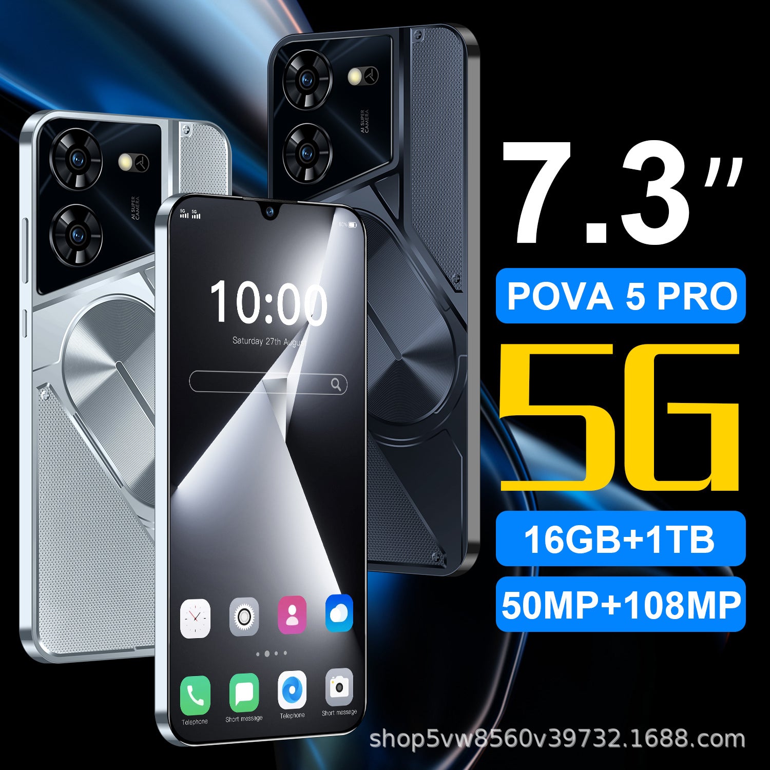 New Pova5 Intelligence5G Genuine Phone7.3Inch16+1T Android E-commerce
