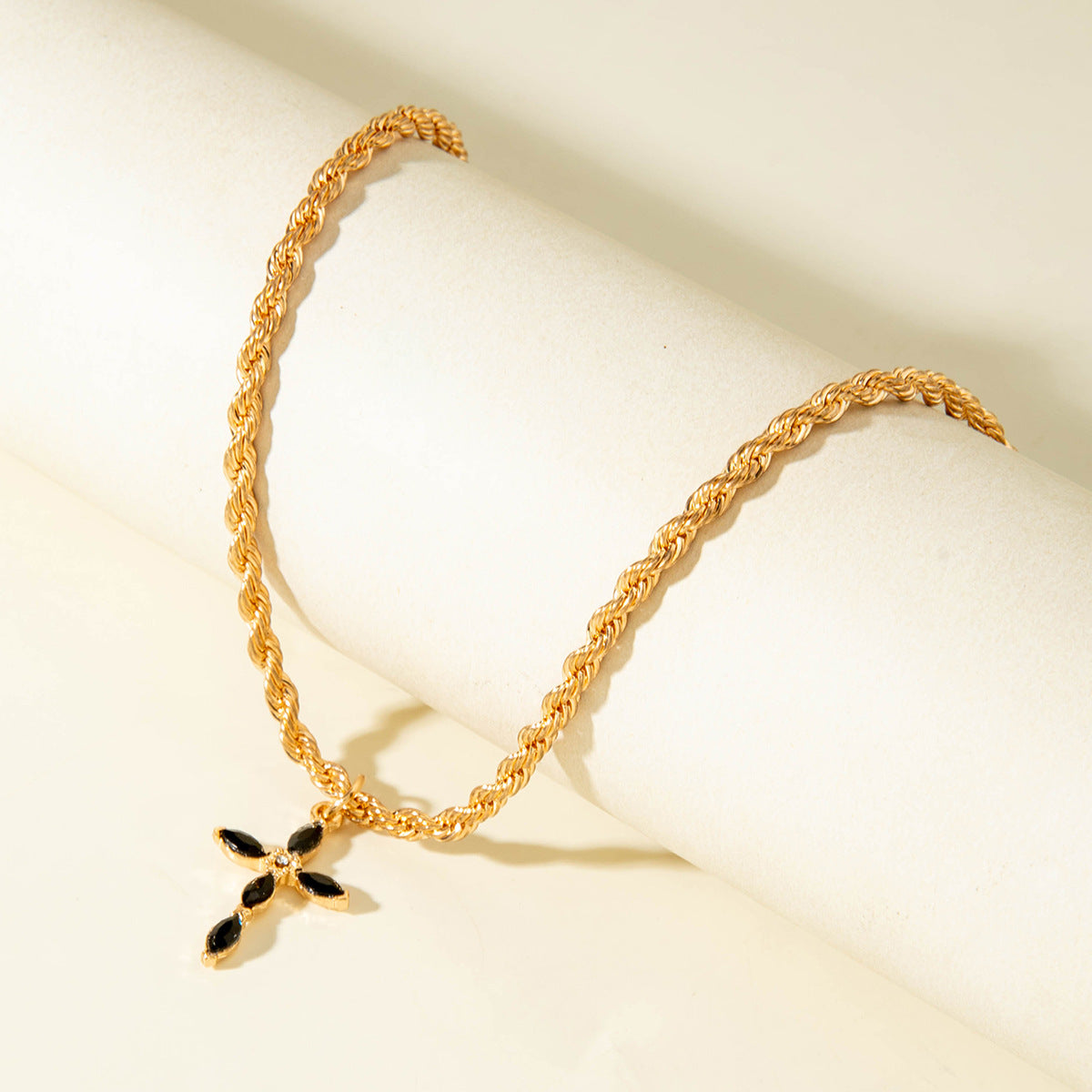 European and American Fashion Sense y Women's Tassel Necklace Creative Personality Double Layer Cross Pendant Collarbone Chain Necklace