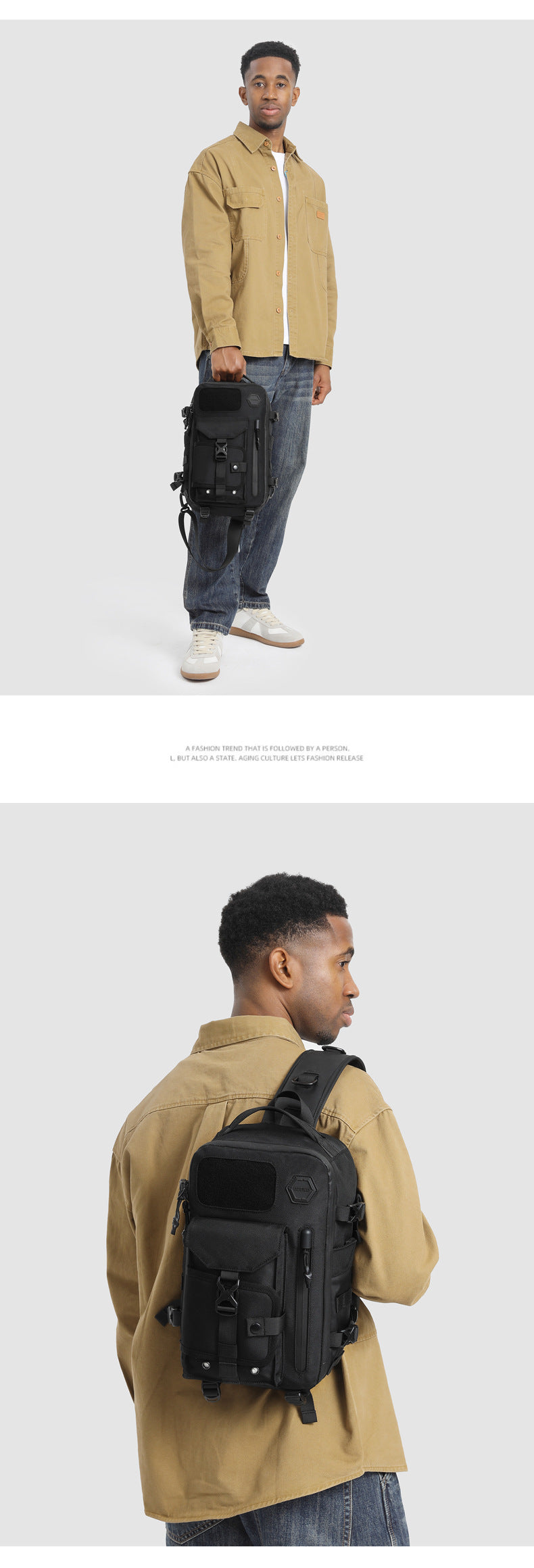 OZUKO Tactical Chest Bag Men's Waterproof Crossbody Bag Outdoor Sports Small Backpack Trendy Shoulder Portable Men's Bag