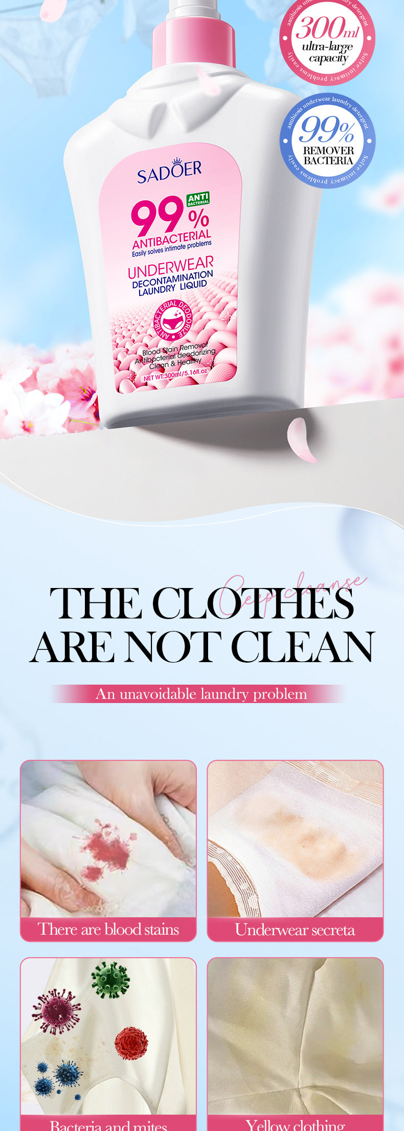 Full English Antibacterial Stain Removal Underwear Laundry Detergent SADOER  foreign trade wholesale of laundry detergent for cleaning clothes