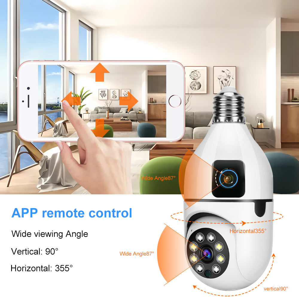 Binocular Bulb Camera360360-degree panoramic dual-screen display Dual Lens Household WiFi Remote Indoor Camera