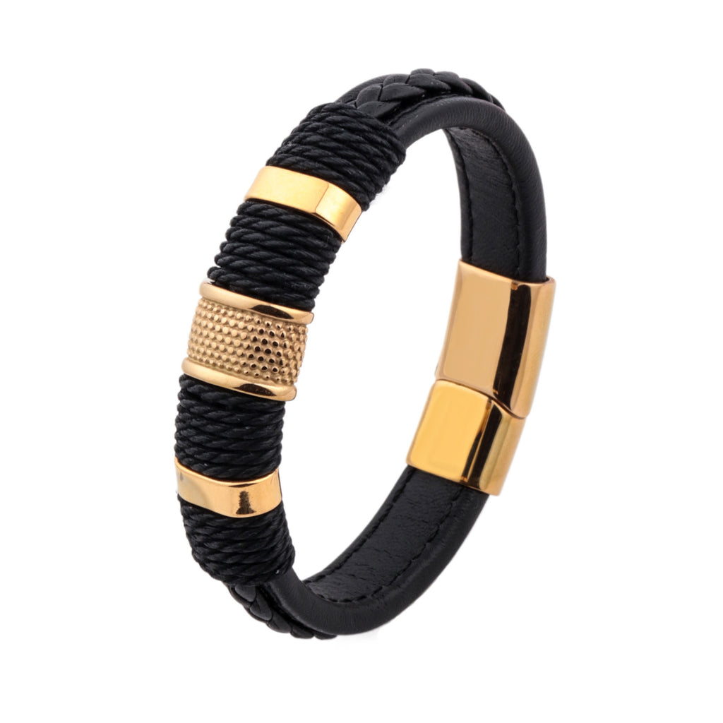 New Punk Bracelet for Men gold Steel Ring Bracelet Couple Jewelry Magnetic Clasp Cord Leather Bracelet