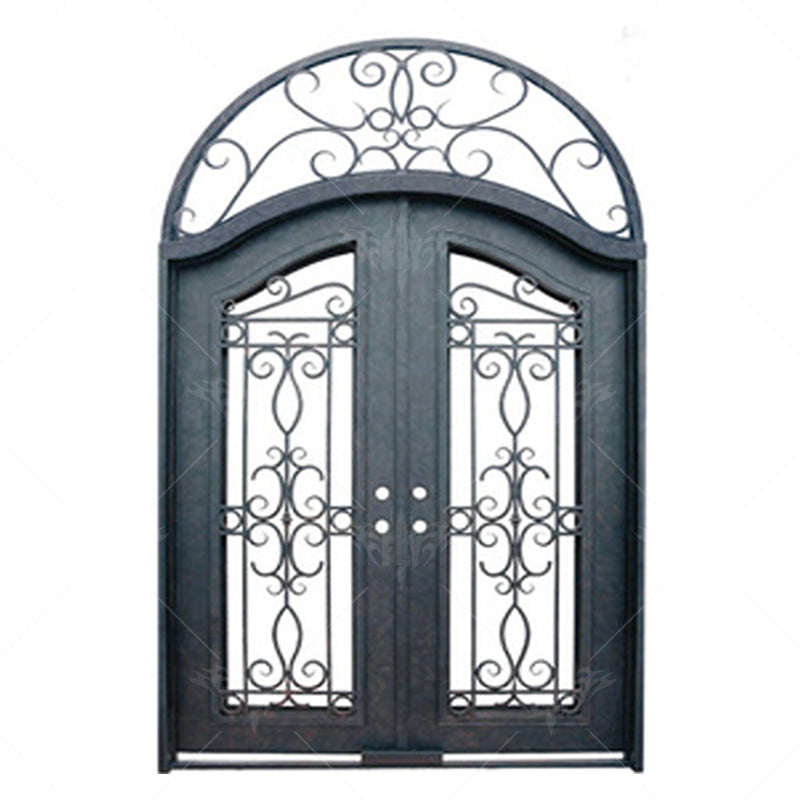Foshan Supplier European New Simple Iron Door Design Grill Latest Design Safety Double Entrance Wrought Arches Iron Door
