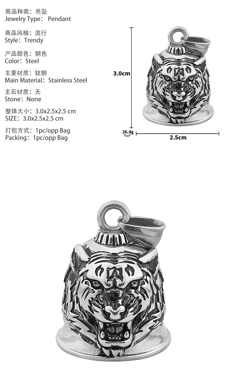 Stainless Steel Vintage Bell Punk Men's Motorcycle Style Oil Drop Distressed Titanium Steel Tiger Pendant Necklace