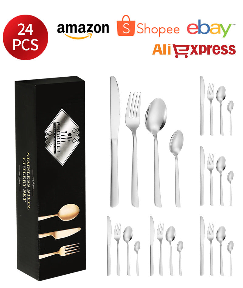 410Stainless Steel Tableware Restaurant Steak Knife Fork Oblique Handle Western Food Knife Fork Spoon6Human Portion24Set