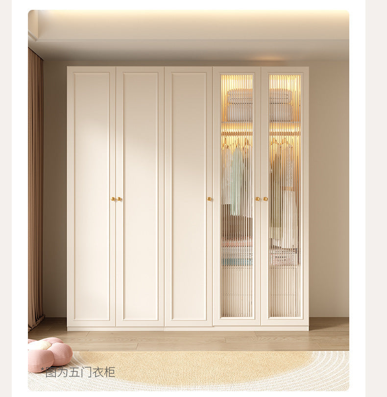 French Cream Style Wardrobe Small Apartment Home Cabinet Modern Simple Bedroom Full-Height Storage Cabinet Light Luxury Large Wardrobe
