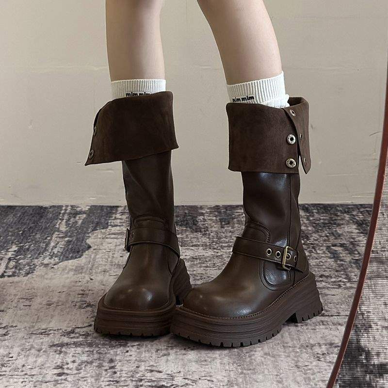 Vintage Long Boots2025Autumn and Winter New Thick Bottom British Fashion