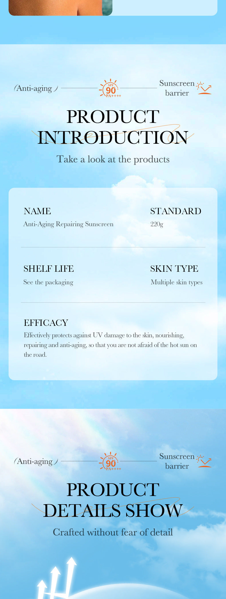 Full English Sunscreen SADOER Clear Anti-Aging Refreshing UV Protection Sunscreen Lotion  Wholesale