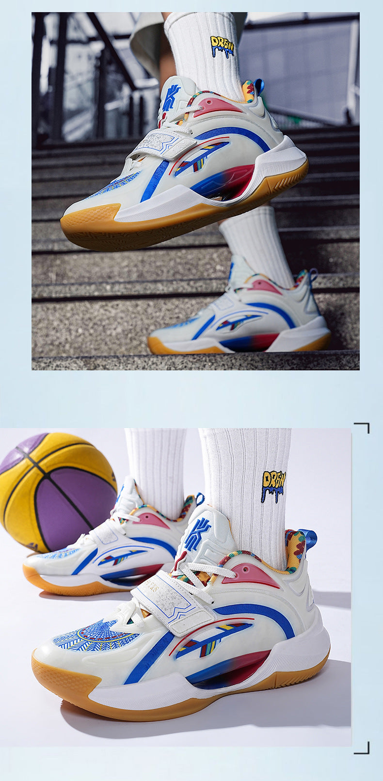 Plus Size Trendy Fashion Mesh Breathable Sports Shoes Youth Training Combat High Elastic Wear-Resistant Basketball Shoes