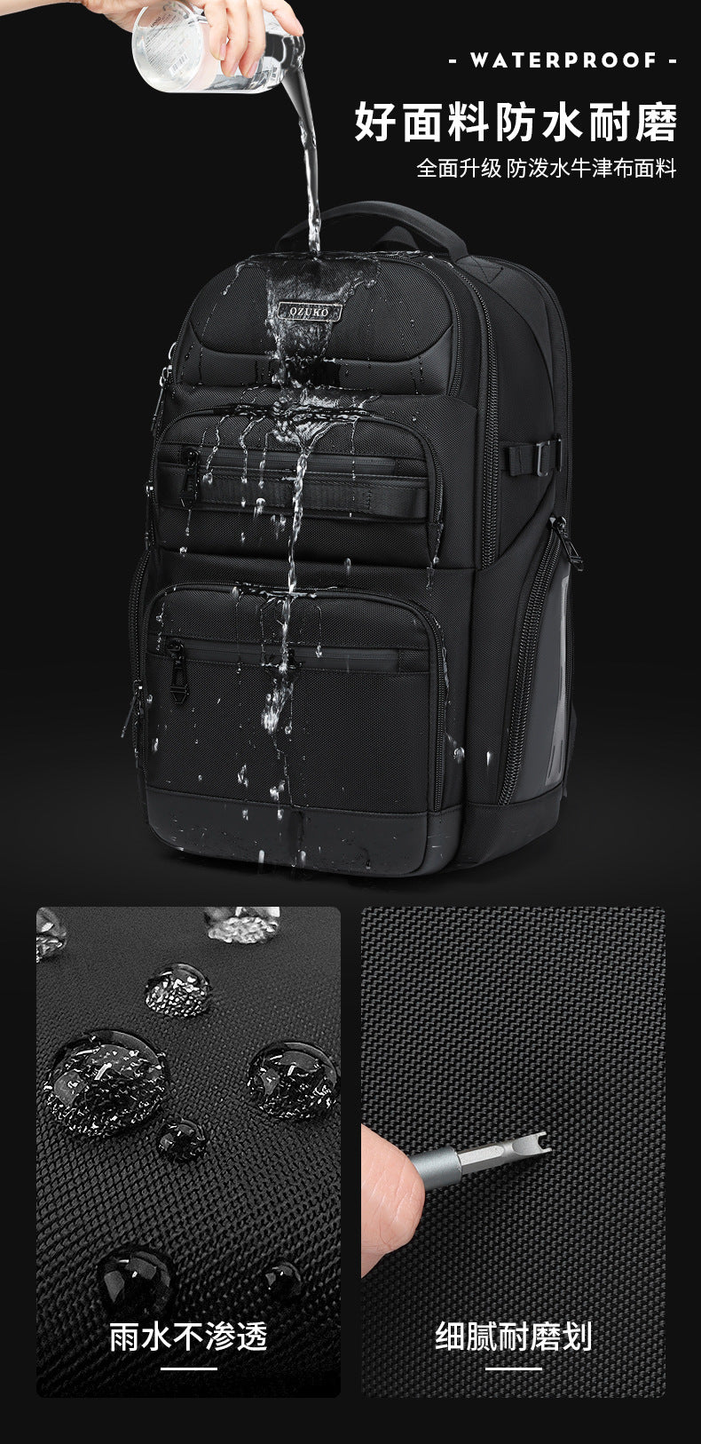 OZUKO Business Backpack Men's Computer Backpack Waterproof High-end Business Travel College Student Commuting School Bag
