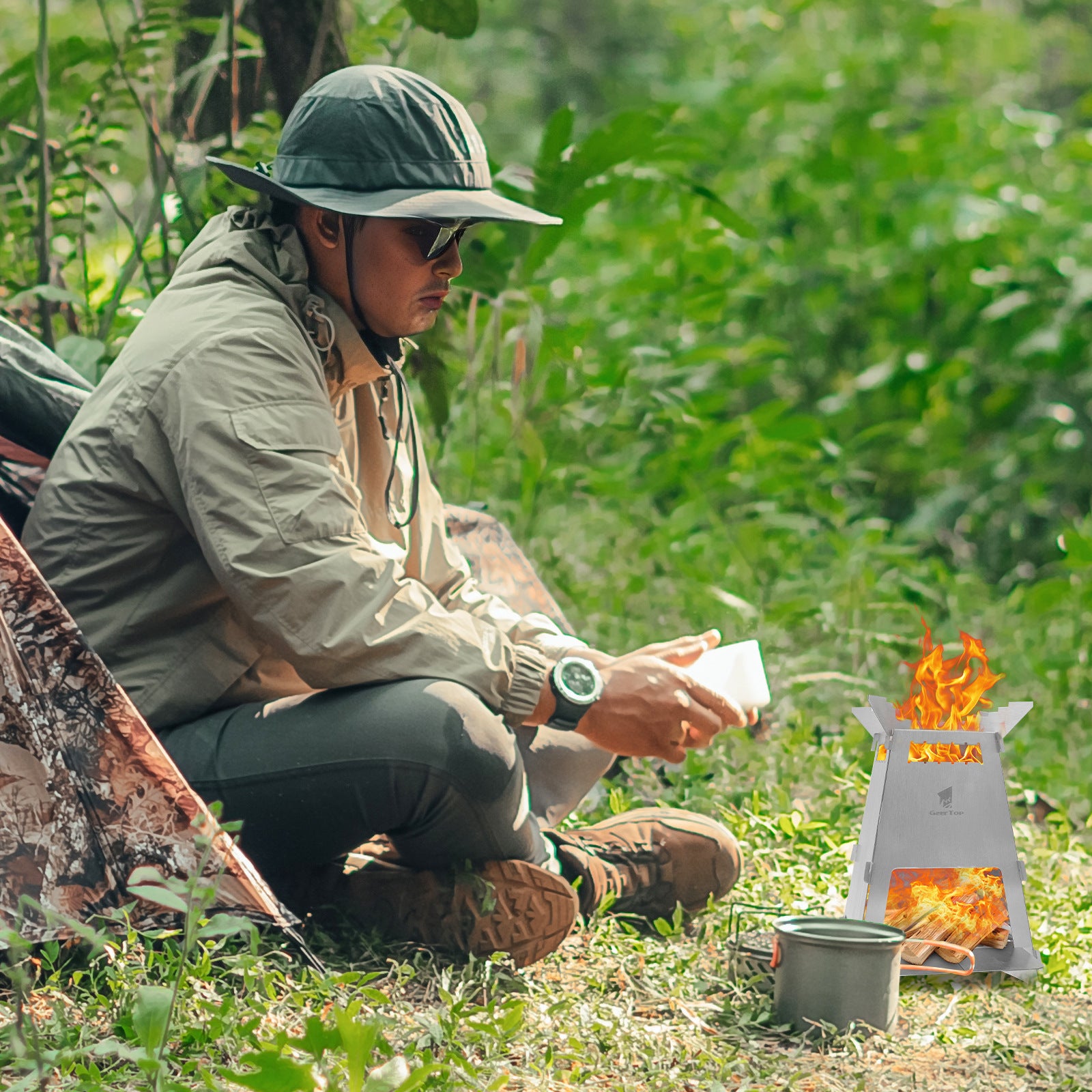 Outdoor Firewood Stove Portable Rocket Stove Foldable Firewood Stove Camping Picnic Barbecue Stove Picnic Heating Stove