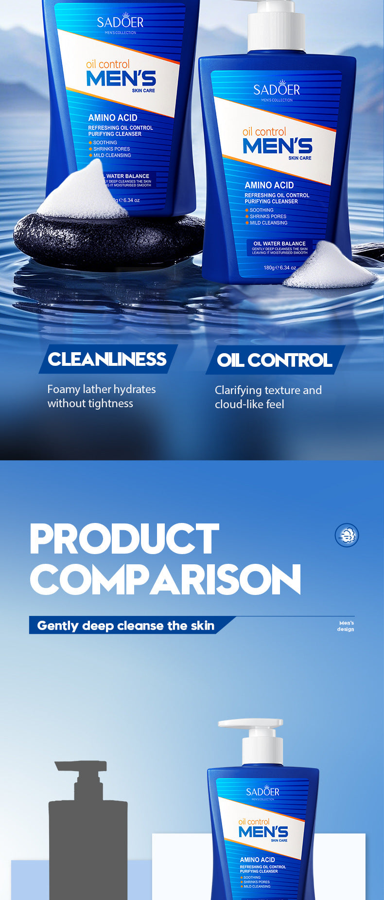 Men's Amino Acid Refreshing Cleanser SADOER Cleansing facial cleanser cross-border foreign trade wholesale