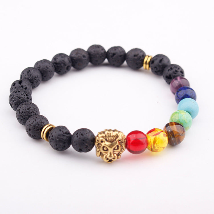 Buddha Pendant Bracelet Natural Stone Beaded Volcanic Stone Black Rutilated Quartz Bracelet8mm Single Loop Elastic Bracelet
