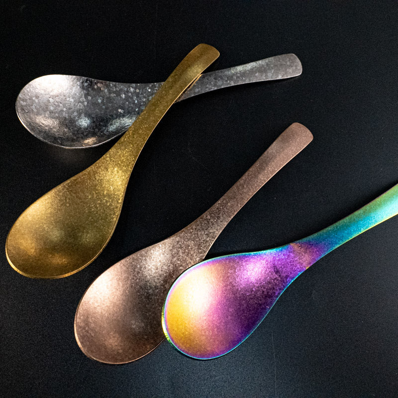 Pure Titanium Spoon Household Uncoated Ice Flower Craft Outdoor Pure Titanium Soup Spoon Hot Pot Wide Spoon High Temperature Coloring Titanium Soup Spoon