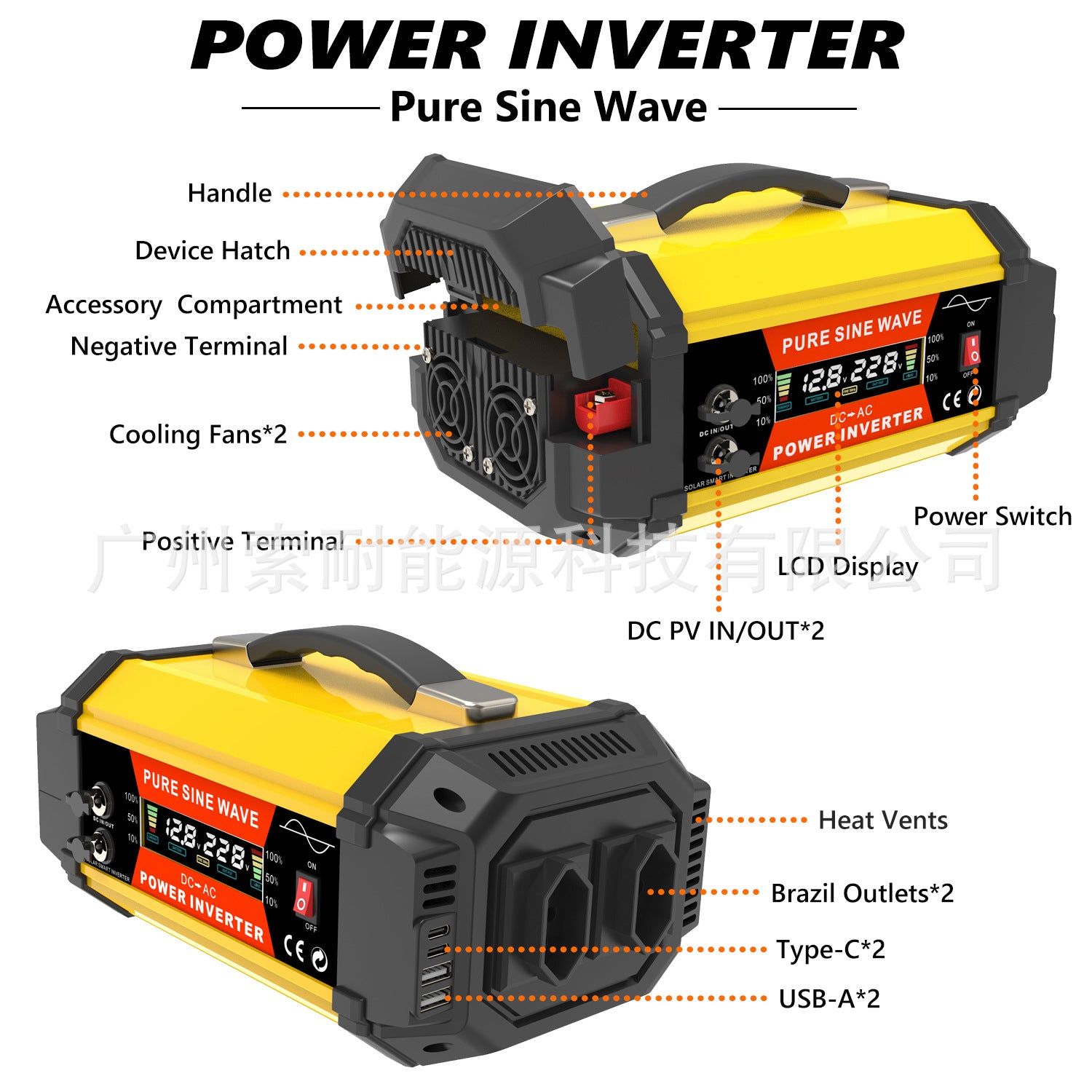 Brazilian Socket Pure Sine Wave Inverter500W/800W/1000W 12V Turn110V/220V Export
