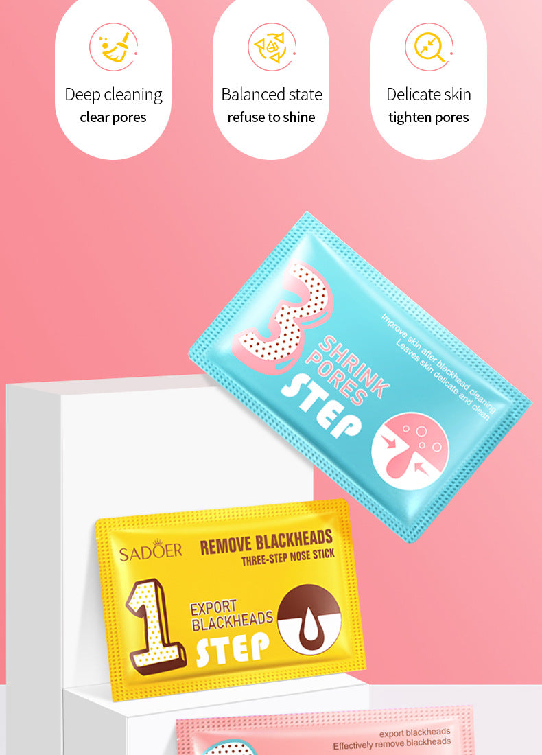 Three Steps to Remove Blackheads Nose Strips SADOER Skin Care Products T District Nursing Set Cross-Border Foreign Trade Wholesale
