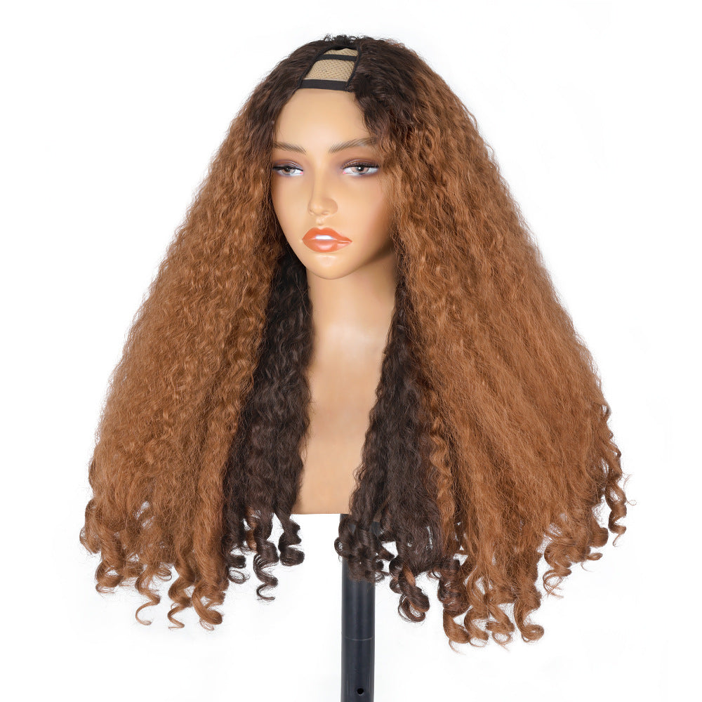 Ginger Orange V part Yaki Wig  Synthetic  Wig Cross-border African Synthetic Fiber Fake