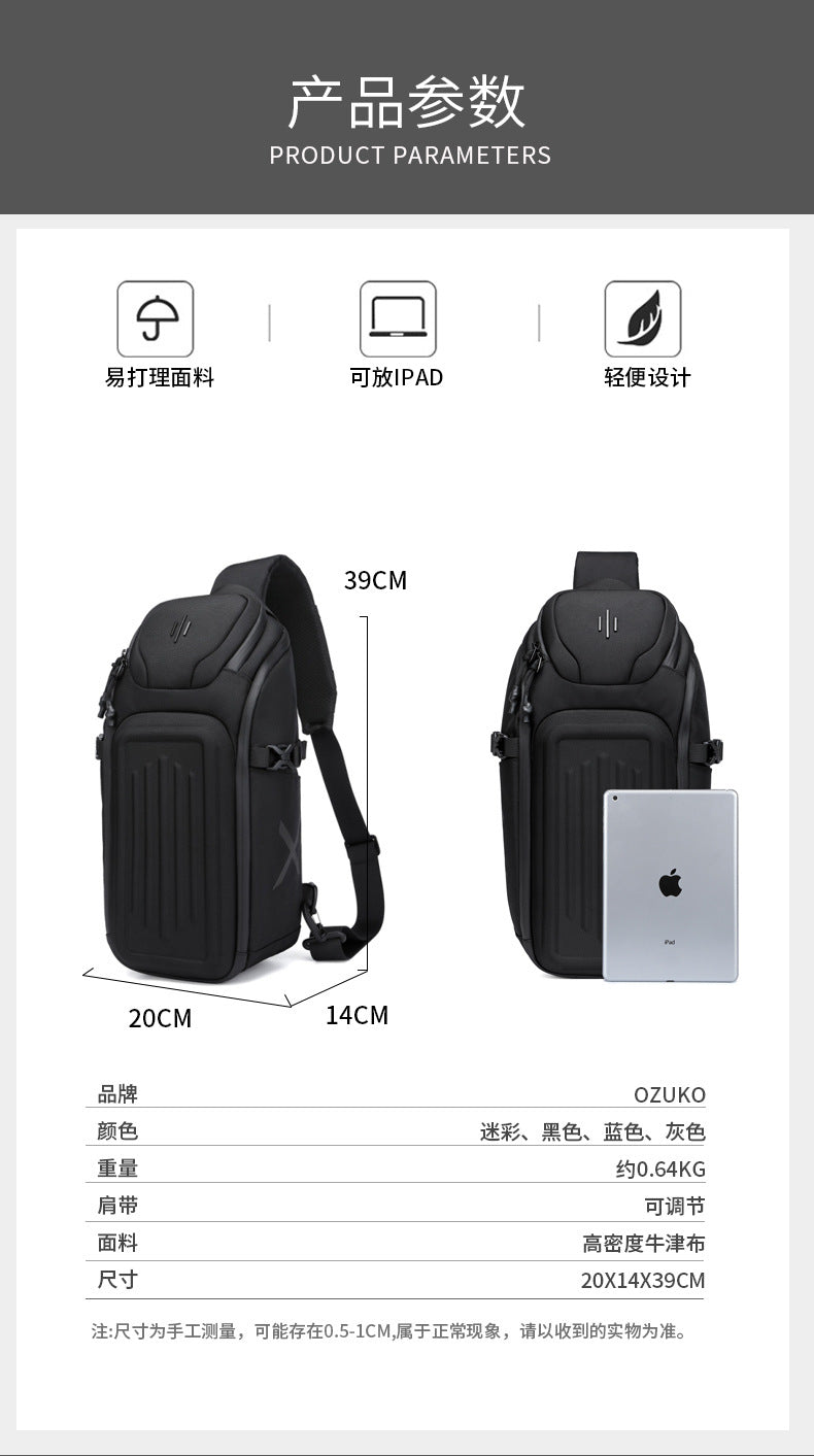 OZUKO Men's Chest Bag Waterproof Crossbody Bag Business Simple Crossbody Bag Trendy Commuter Small Backpack High-End Feel