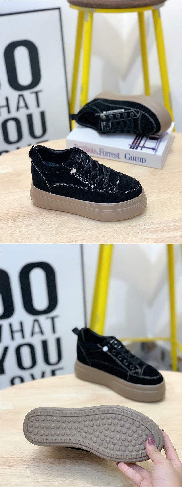 New Spring Thick-Soled Height-Increasing Women's Shoes, Versatile Black Platform Casual Shoes for Winter