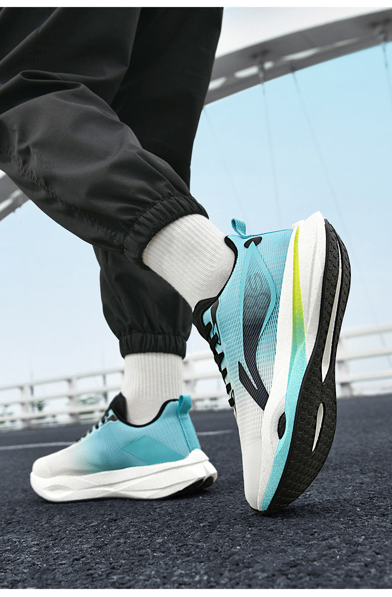 Autumn and Winter New Style Wind Chasing por Double Mesh Real Explosive Carbon Plate Rebound Cushioning Running Shoes Student Racing Training Sports Shoes