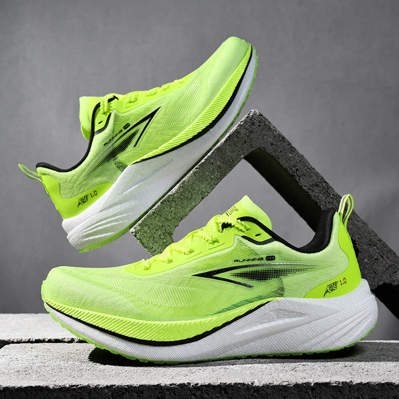 Real Carbon Plate Popcorn Men's Sports Shoes Youth Mesh Breathable Non-Slip Fitness Test Racing Marathon Running Shoes