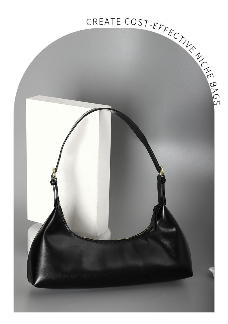Factory2024New Fashion Retro Soft Leather Underarm Bag Niche Design Simple Single Shoulder Commuter Bag