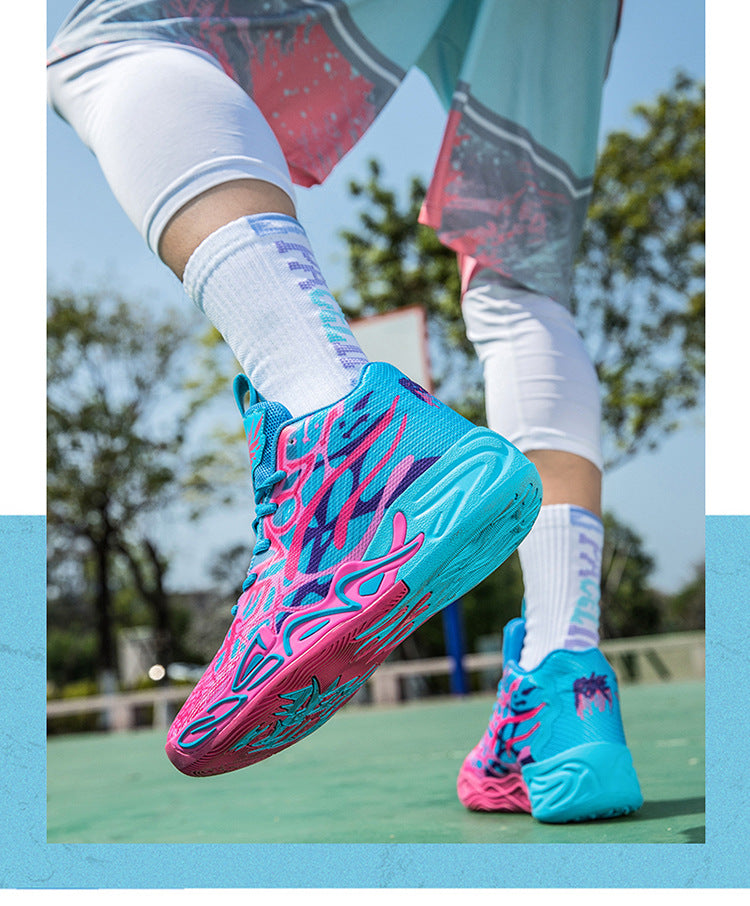 Fashion Trend Basketball Shoes New Youth Mandarin Duck Mesh Breathable Sports Shoes High-Top Training Boots