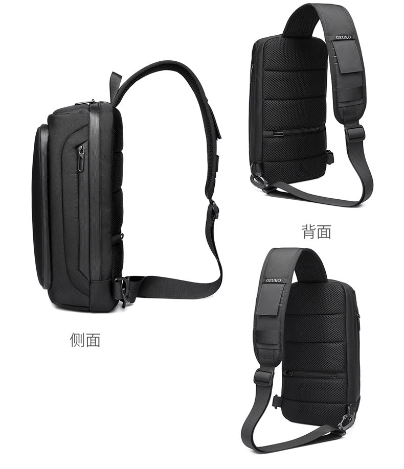 OZUKO Men's Functional Chest Bag Waterproof Crossbody Bag Multifunctional Shoulder Bag Outdoor Sports Large Capacity Trendy Bag