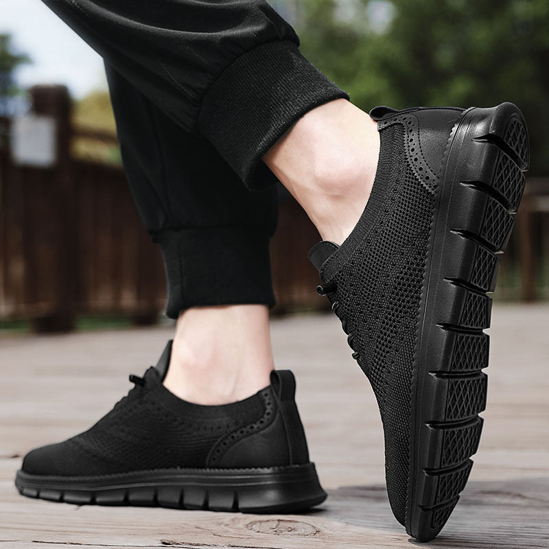 Flyknit Casual Shoes Men's Brogue Carved Loafers Men's Trendy Shoes Breathable Comfortable