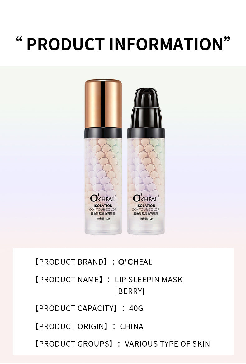 Three-Color Rainbow Isolation Cream Natural Brightening Isolation Cream Primer Bird Drool Spiral Three-Color Primer