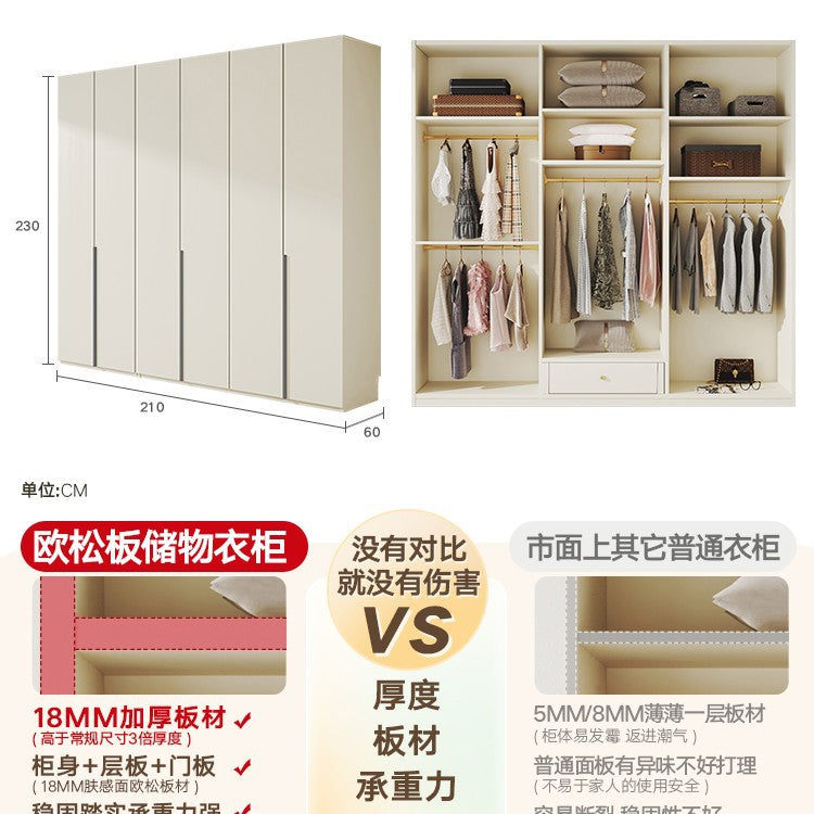 Solid Wood European Pine Board Door to Ceiling60cm Depth18mm Thickened Cabinet Body Wardrobe for Home Bedroom Cream Style Closet