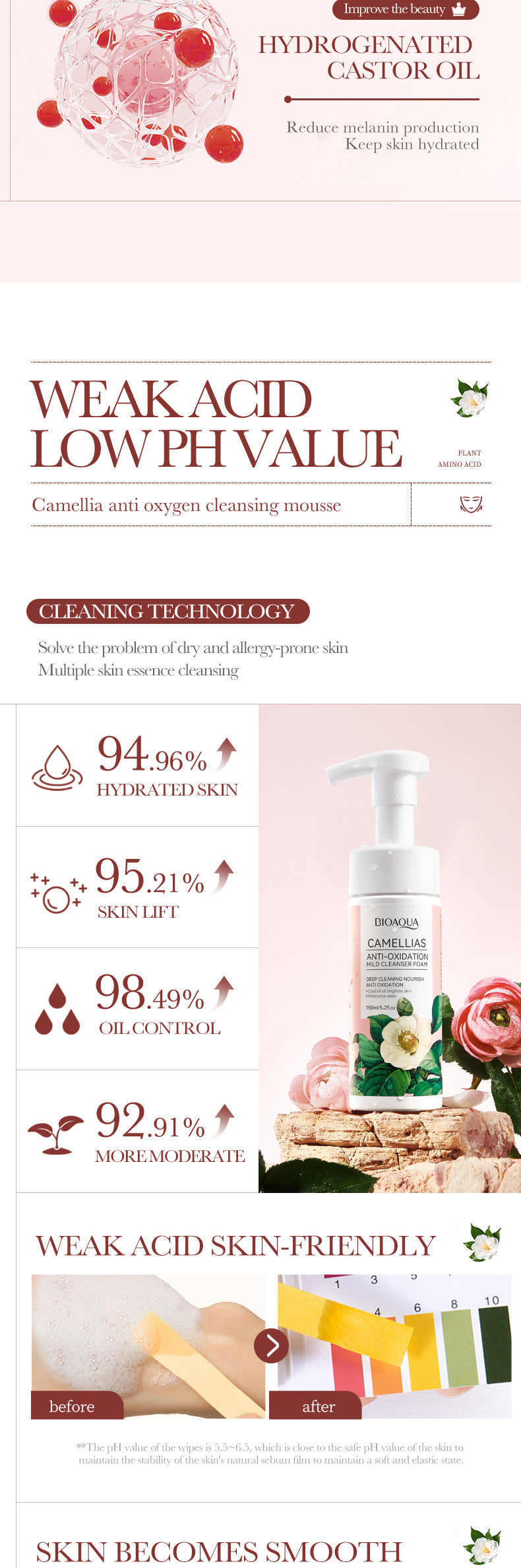 Camellia Skincare Set Boquan Ya Delicate Lubrication and Cleansing Five-Piece Set Export Manufacturer Wholesale