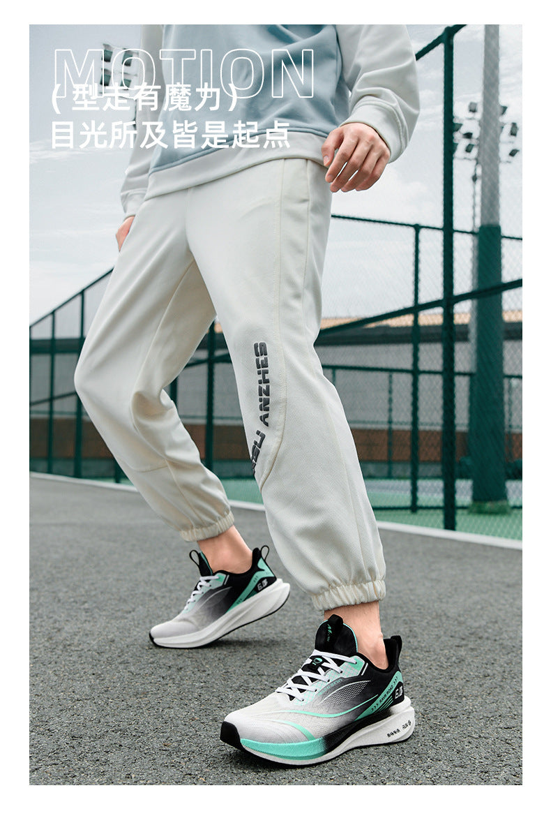 Summer New National Trend Sports Shoes Couple Breathable Student Running Shoes Popcorn Carbon Plate High Elastic Shock Absorption Men's Shoes