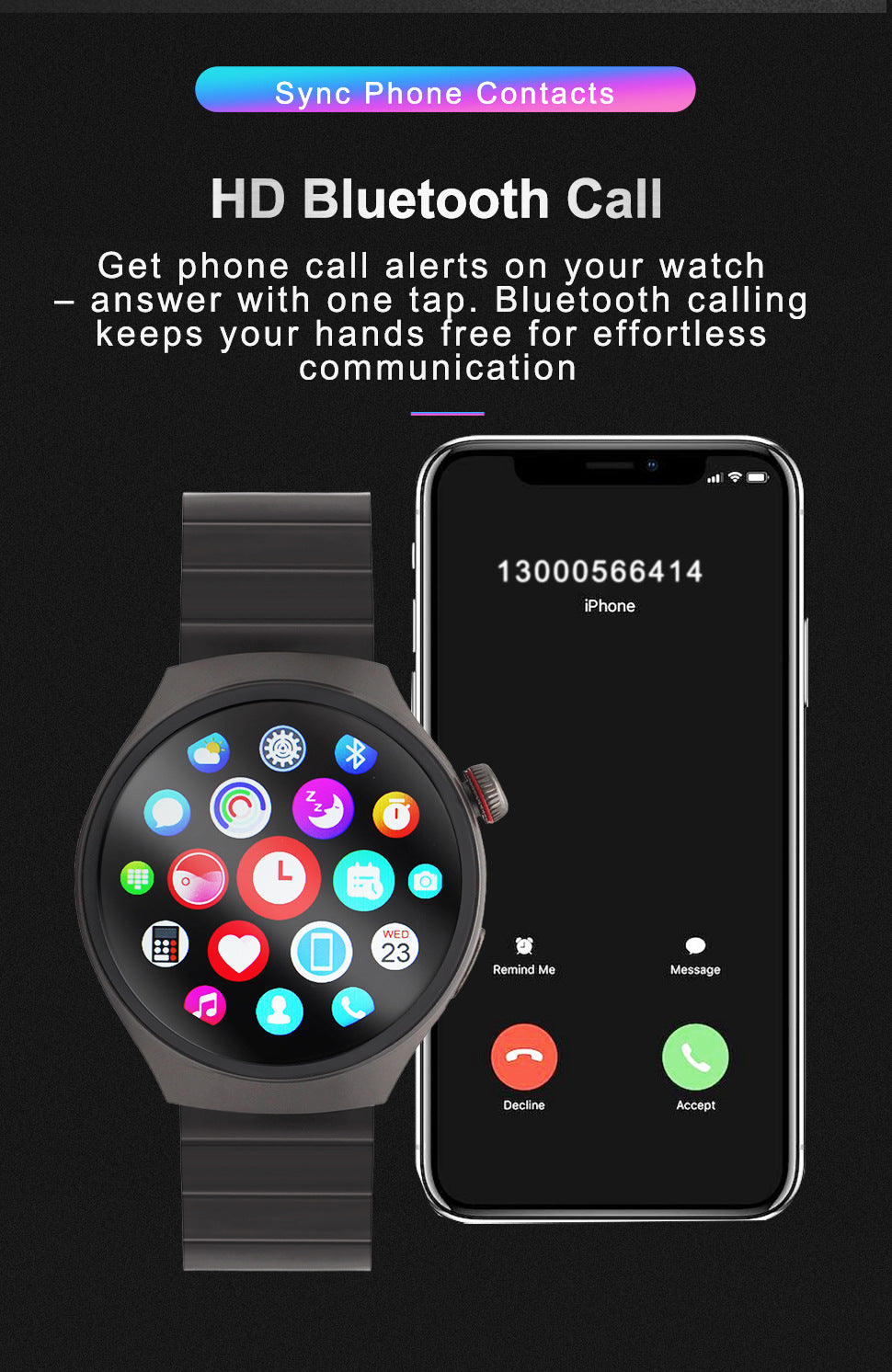 gt4pro Round Screen Smart Watch Bluetooth Call Waterproof Heart Rate Blood Oxygen Monitoring Step Counter Smart Watch