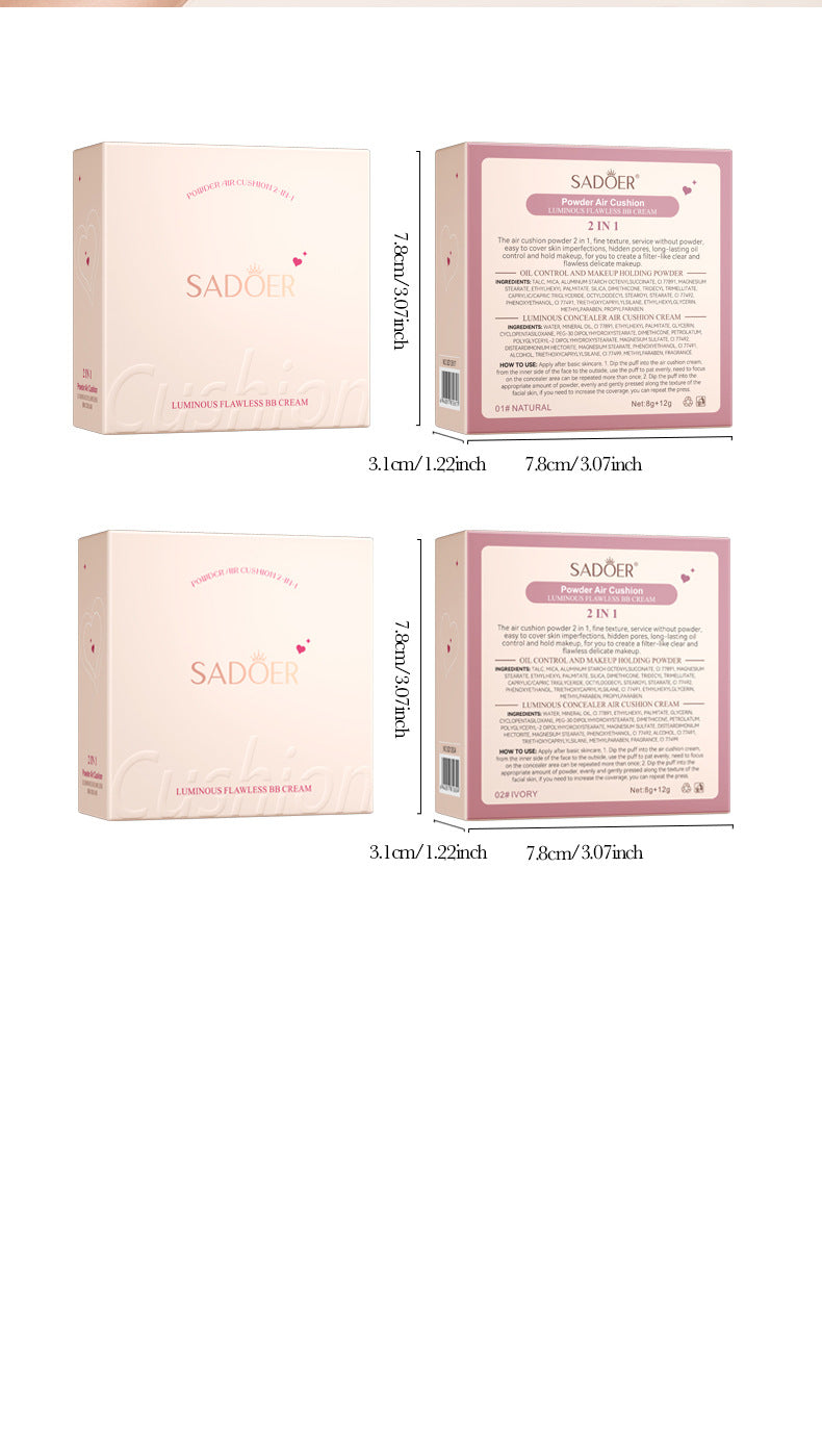 Light Sensing Cushion Compact SADOER Moisturizing and Light BB Cream Concealer Foundation  Wholesale
