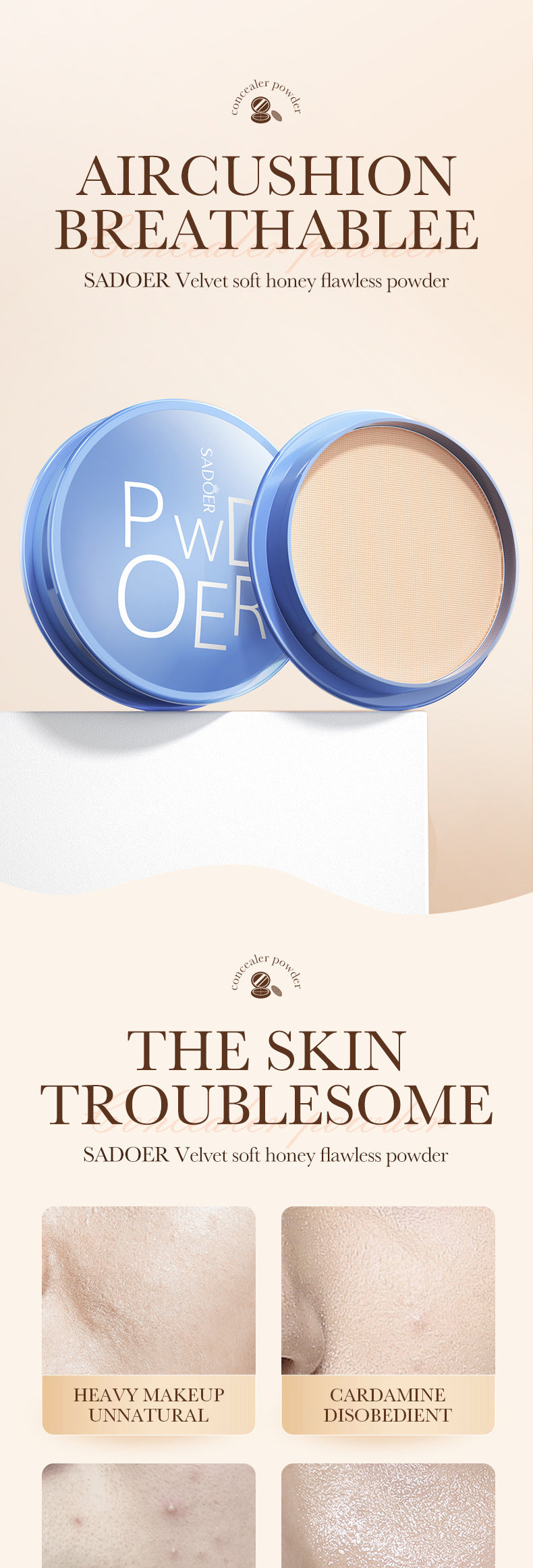 Full English Makeup SADOER Velvet Flawless Powder Brightening Skin Tone Lightweight Contour Concealer Cushion  Wholesale