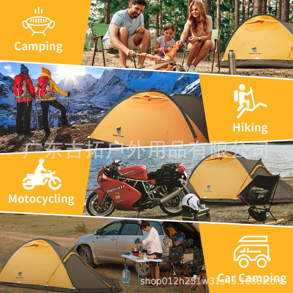 New Mountaineering Tent Double Person Double Layer Aluminum Pole Four Seasons Outdoor Camping Tent Windproof Rainproof Tent One Room One Hall